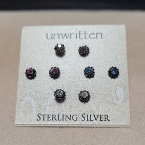 Unwritten Sterling Silver Floral Stud Earrings - Pink, Blue, White